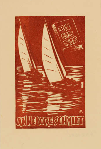 Exlibris by Kàroly Andrusko from Yugoslavia for Annedore Schmidt - Book Maritime Ship/Boat 