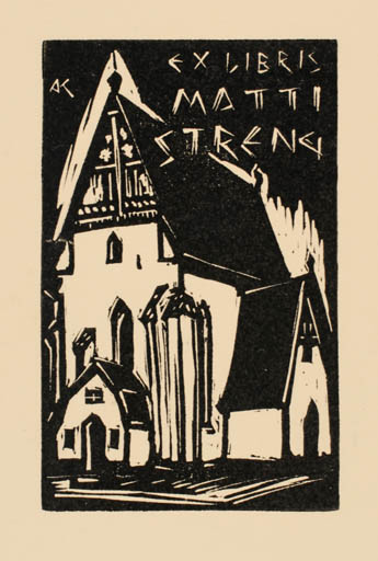 Exlibris by Kàroly Andrusko from Yugoslavia for Matti Streng - Church 