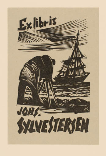 Exlibris by Kàroly Andrusko from Yugoslavia for Johs. Sylvestersen - Photography Maritime Ship/Boat 