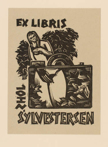 Exlibris by Kàroly Andrusko from Yugoslavia for Johs. Sylvestersen - Photography Woman 