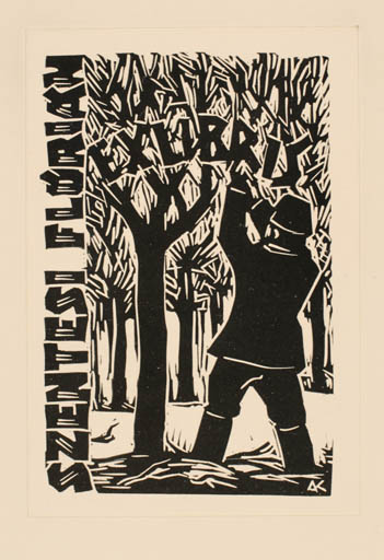 Exlibris by Kàroly Andrusko from Yugoslavia for Florian Szentesi - Man Forest 