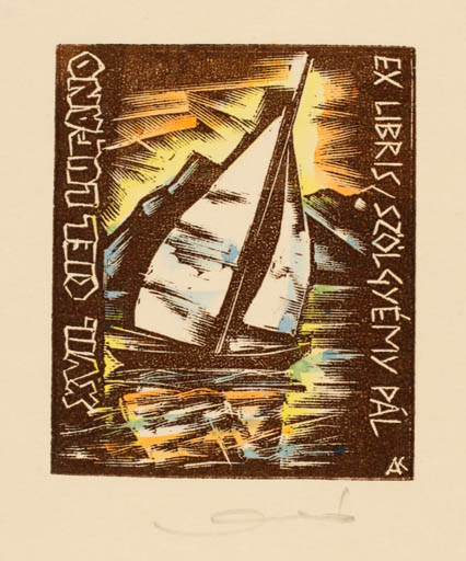 Exlibris by Kàroly Andrusko from Yugoslavia for Pal Szölgyemy - Exlibris Congress Maritime Ship/Boat 