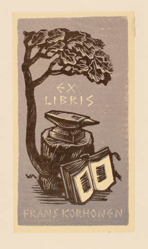 Exlibris by Vilho Askola from Finland for Frans Korhonen - Book Flora Tree 