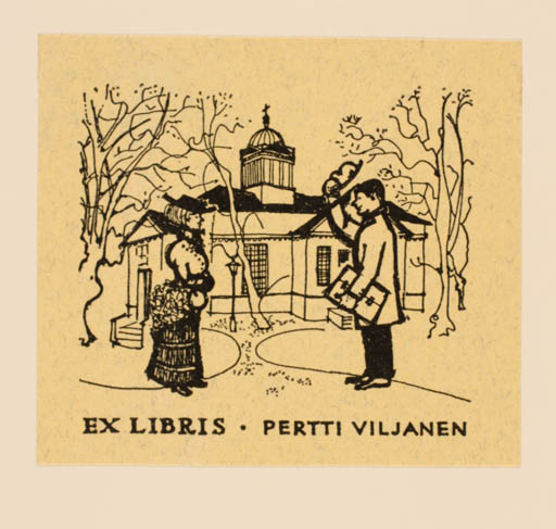 Exlibris by Birgitta Goldbeck from Finland for Pertti Viljanen - Church Couple Romance 