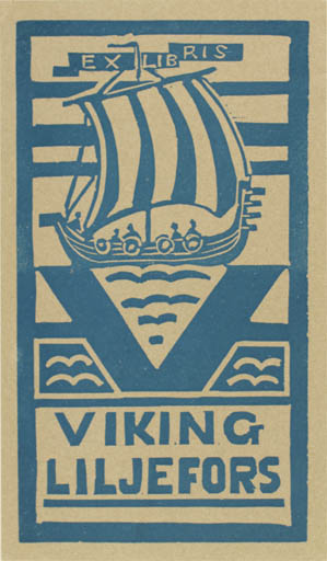 Exlibris by B. Kaukaoja from Finland for ? Viking Liljefors - Maritime Ship/Boat Viking 