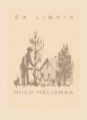 Exlibris by Pentti Mäkinen from Finland for Niilo Helismaa - Flora Scenery/Landscape Man 