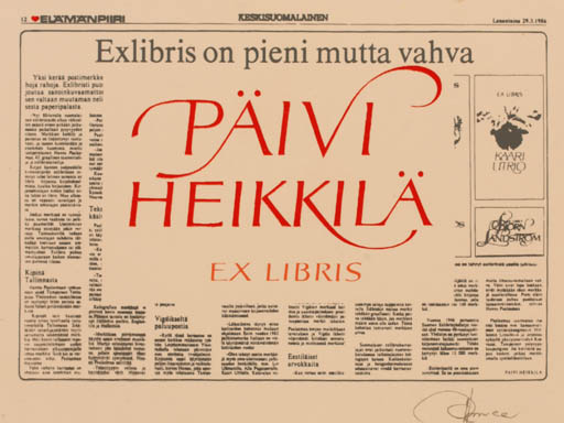 Exlibris by Hannu Paalasmaa from Finland for Päivi Heikkilä - Text/Writing 