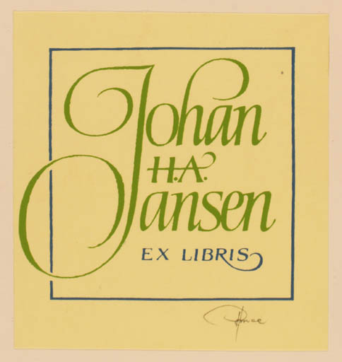 Exlibris by Hannu Paalasmaa from Finland for Johan H. A. Jansen - Text/Writing 