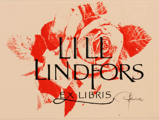 Exlibris by Hannu Paalasmaa from Finland for Lill Lindfors - Flower Flora Text/Writing 