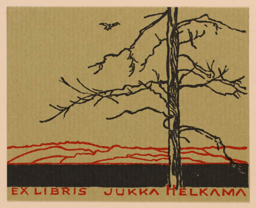 Exlibris by Marius af Schultén from Finland for Jukka Helkama - Scenery/Landscape Tree 