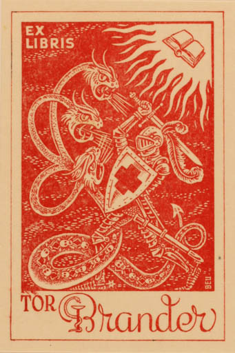 Exlibris by B. E. Uttuslien from Finland for Tor Brander - Knight Sct.G. and the Dragon 