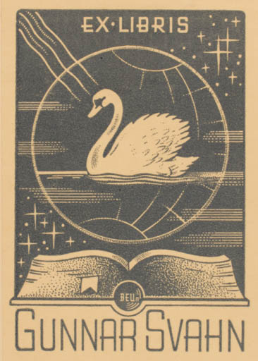 Exlibris by B. E. Uttuslien from Finland for Gunnar Svahn - Book Fauna Bird 