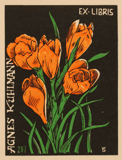 Exlibris by Eduardo Dias Ferreira from Portugal for Agnes Kuhlmann - Flower 