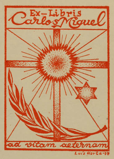 Exlibris by Luis Horta from Portugal for Carlos Miguel - Religion 