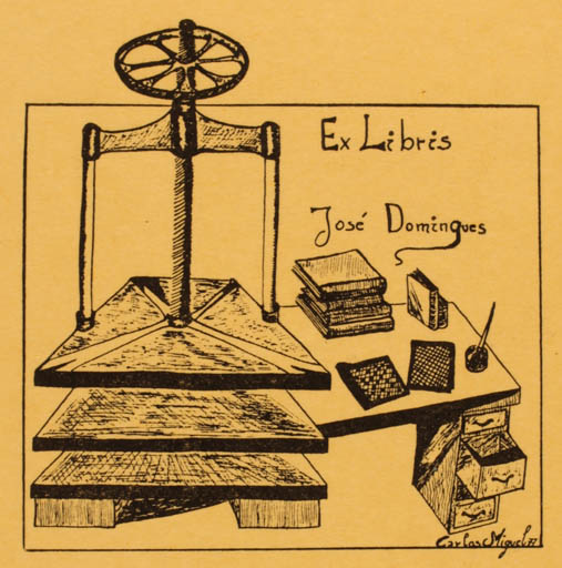 Exlibris by Carlos Miguel from Portugal for Jose Domingues - Working 