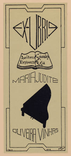 Exlibris by Mario Rodrigues Vinhas from Portugal for Maria Judite Oliveira Vinhas - Book Music 