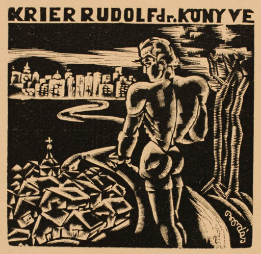 Exlibris by Ferenc Bordás from Hungary for Dr. Rudolf Krier - City Man 