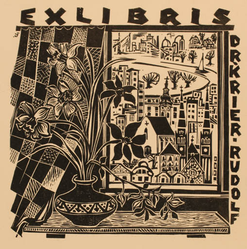 Exlibris by Ferenc Bordás from Hungary for Dr. Rudolf Krier - Flower City 