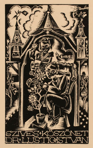 Exlibris by Ferenc Bordás from Hungary for Dr. Istvan Lustig - 