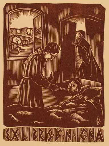 Exlibris by Bèla Cluj Szabo from Hungary for Dr. Nicolae Igna - Death Medicine 