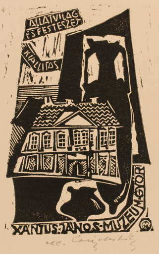 Exlibris by Mihaly Csiby from Hungary for ? Muzeum Györ - Architecture 