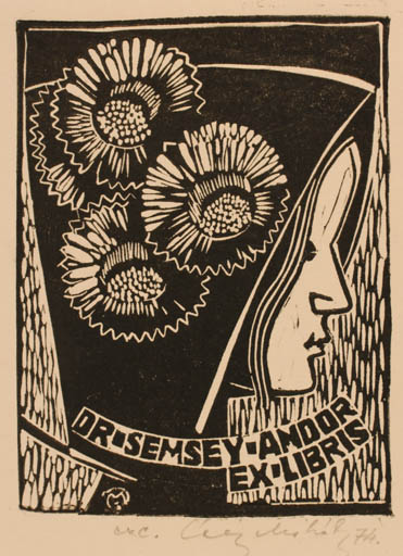 Exlibris by Mihaly Csiby from Hungary for Dr. Andor Semsey - Flower Portrait 