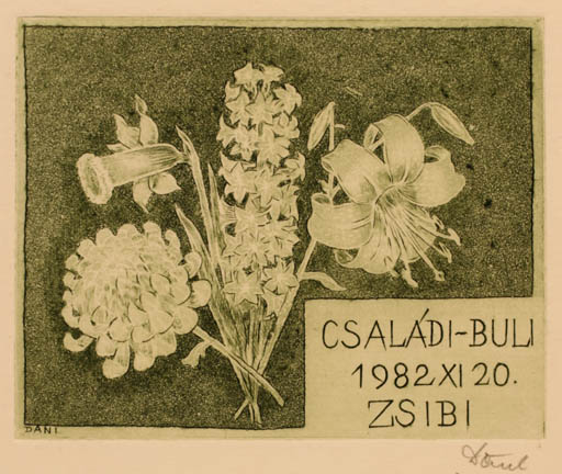 Exlibris by Victor Dàniel from Hungary for ? Csaladi-Buli - Flower 