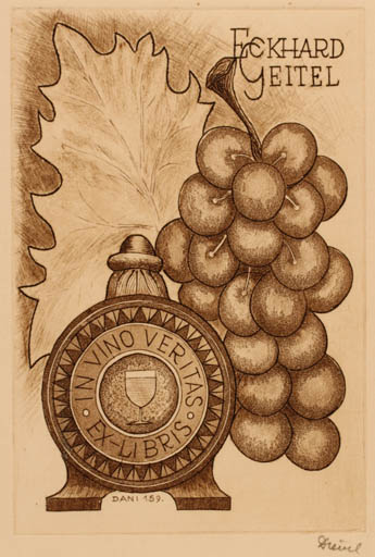 Exlibris by Victor Dàniel from Hungary for Eckhard Geitel - Wine 