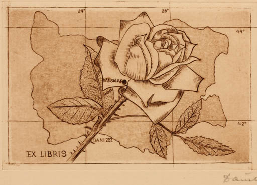 Exlibris by Victor Dàniel from Hungary for ? Vor der Schrift - Flower Flora 