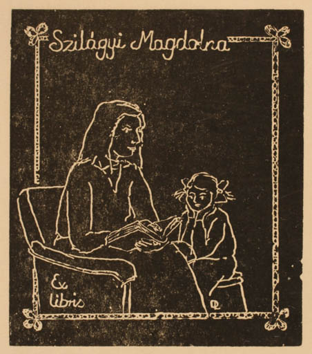 Exlibris by Lajos Degi from Hungary for Magdolna Szilagyi - Child Woman 