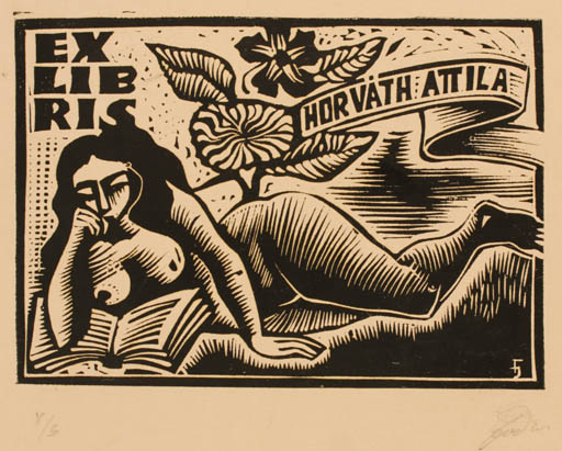 Exlibris by Jozsef Farkas from Hungary for Attlia Horvath - Book Woman Nude 