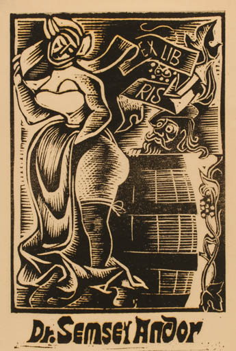 Exlibris by Jozsef Farkas from Hungary for Dr. Andor Semsey - Woman Wine 