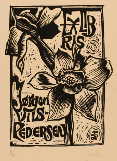 Exlibris by Jozsef Farkas from Hungary for Jørgen Vils Pedersen - Flower 