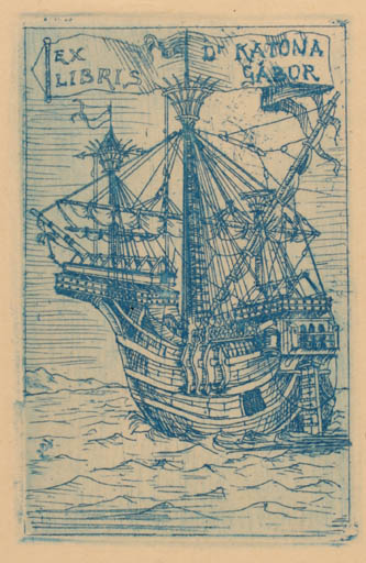 Exlibris by J. Kolostyak from Hungary for Dr. Katona Gabòr - Maritime Ship/Boat 