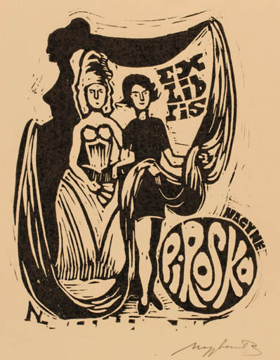 Exlibris by Laszlo Lazar Nagy from Hungary for Piroska Nagyne - Couple 