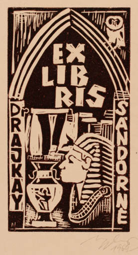 Exlibris by Laszlo Lazar Nagy from Hungary for Dr. Sandor Rajkay - Owl Egypt 