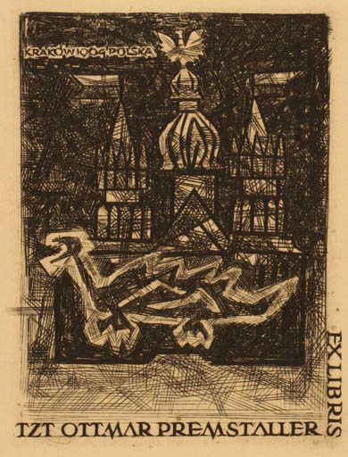 Exlibris by Henryk Fajlhauer from Poland for Ottmar Premstaller - Fable Animal Church 