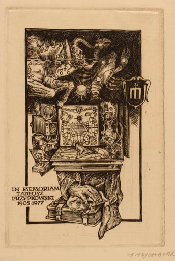 Exlibris by Henryk Fajlhauer from Poland for Tadeusz Przypkowski - Book Cosmos 