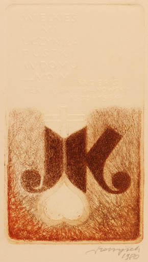 Exlibris by Kazimierz Szoltysek from Poland for Jan Kochanowski - Monogram Text/Writing 