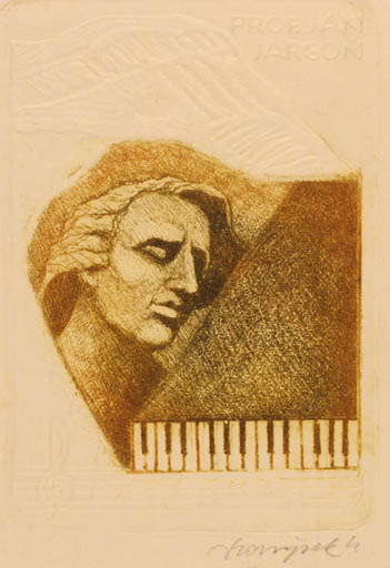 Exlibris by Kazimierz Szoltysek from Poland for Prof. Jan Jargon - Portrait 