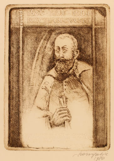 Exlibris by Kazimierz Szoltysek from Poland for Jan Kochanowski - Portrait 