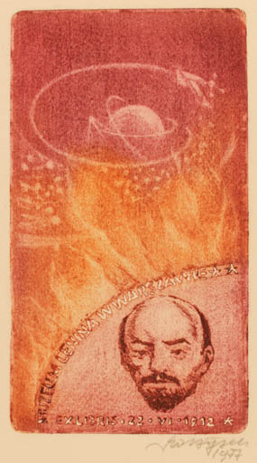 Exlibris by Kazimierz Szoltysek from Poland for ? Muzeum Lenina w Warszawie - Cosmos Portrait 