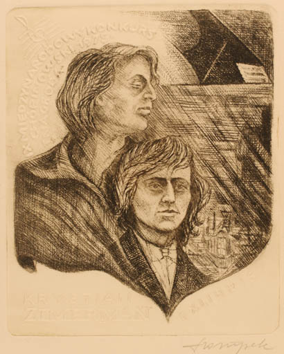 Exlibris by Kazimierz Szoltysek from Poland for Krystian Zimerman - Couple Portrait 