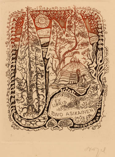 Exlibris by Silvi Väljal from Estonia for Toivo Asikainen - Scenery/Landscape 