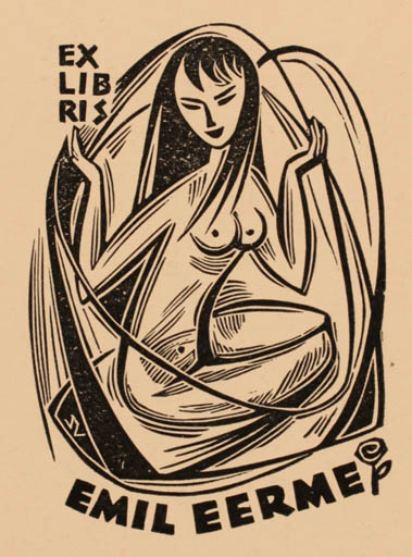 Exlibris by Silvi Väljal from Estonia for Emil Eerme - Woman Nude 