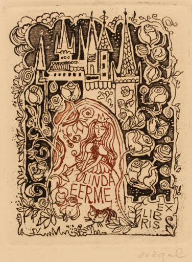 Exlibris by Silvi Väljal from Estonia for Linda-Triin Eerme - Castle/Palace Fairytale/fable 