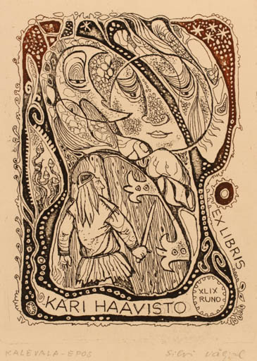 Exlibris by Silvi Väljal from Estonia for Kari Haavisto - Fairytale/fable 