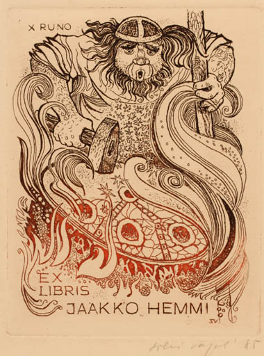 Exlibris by Silvi Väljal from Estonia for Jaakko Hemmi - Man Military/War Viking 