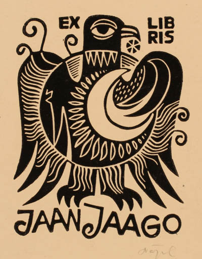 Exlibris by Silvi Väljal from Estonia for Jaan Jaago - Bird 