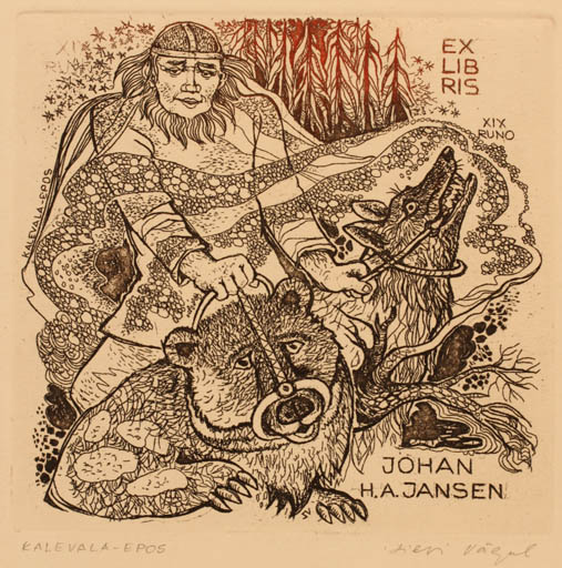 Exlibris by Silvi Väljal from Estonia for Johan H. A. Jansen - Fairytale/fable Man Mythology 